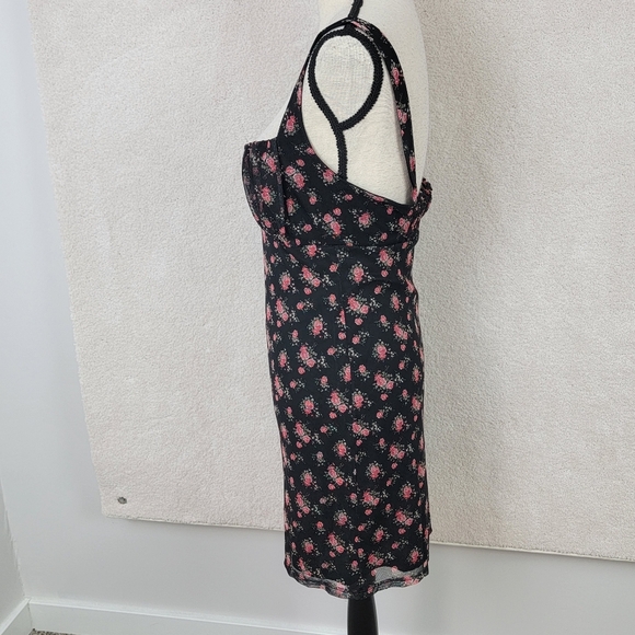 Urban Outfitters Black Pink Floral Y2K Grunge Fairy Coquette Mini Dress Sz L NEW - Picture 8 of 13